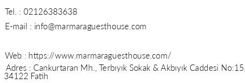 Marmara Guesthouse telefon numaralar, faks, e-mail, posta adresi ve iletiim bilgileri